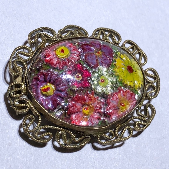 Antique Czechoslovakia Glass bubble flower belt buckle - Picture 4 of 5